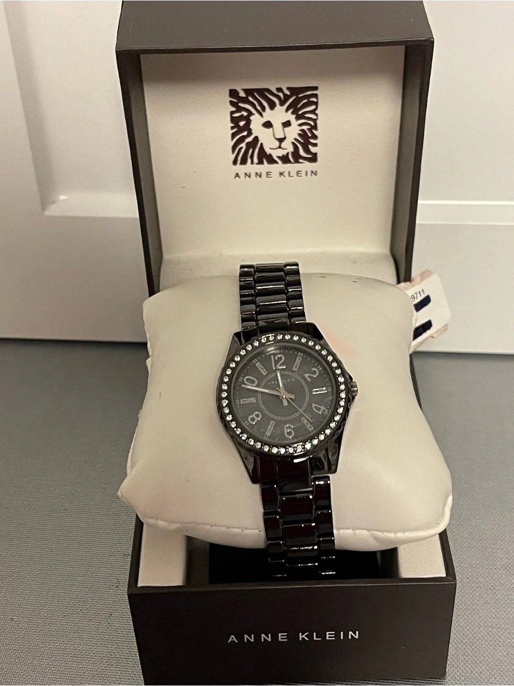 Anne Klein Women’s Black Dial Black-Trim Band Watch AK/1899 New w/Box & Manual